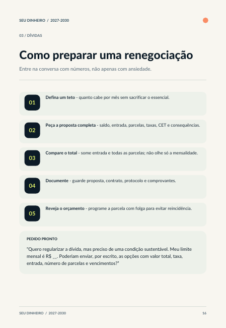 Prévia de uma página real sobre organização de dívidas